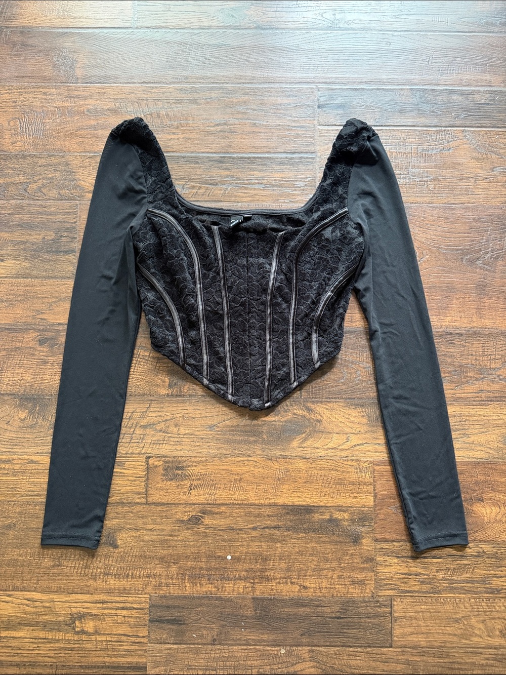Windsor Black Lace Corset Long Sleeve Crop Top
